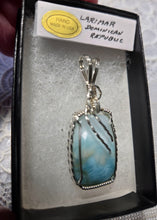 Load image into Gallery viewer, Custom Cut Polished &amp; Wire Wrapped Larimar Necklace/Pendant Sterling Silver