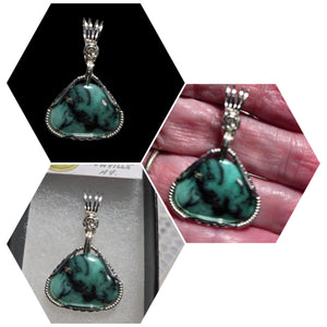 Custom Wire Wrapped Super Rare Variscite Snowville, NV Necklace/Pendant Sterling Silver