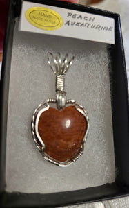 Custom Wire Wrapped Peach Aventurine Necklace/Pendant Sterling Silver