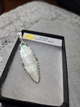 Load image into Gallery viewer, Custom Wire Wrapped 1800's Gaming Chip Hand Carved Mother of Pearl Necklace/Pendant Sterling  Silver