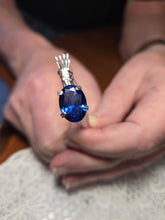Load image into Gallery viewer, Custom Wire Wrapped Faceted Royal Blue Sapphire Necklace/Pendant Sterling Silver