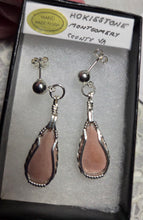 Load image into Gallery viewer, Custom Cut Unpolished Polished Wire Wrapped Virginia Tech Pink Hokie Stone Earrings Sterling Silver