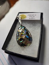 Load image into Gallery viewer, Custom Wire Wrapped Mosaic Paua Shell Necklace/Pendant Sterling Silver One of a kind