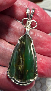 Custom Cut Polished & Wire Wrapped Peruvian Blue Opal Necklace/Pendant Sterling Silver