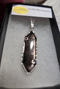 Custom Cut Polished & Wire Wrapped Hypersthene Necklace/Pendant Sterling Silver