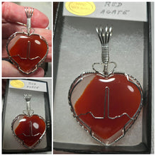 Load image into Gallery viewer, Custom Wire Wrapped Red Agate Heart with Heartbeat Necklace/Pendant Sterling Silver