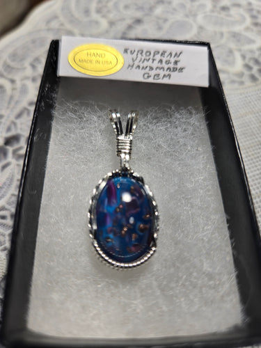 Custom Wire Wrapped European Vintage Stone Necklace/Pendant Sterling Silver