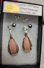 Load image into Gallery viewer, Custom Cut Polished Wire Wrapped Virginia Tech Pink Hokie Stone Earrings Sterling Silver