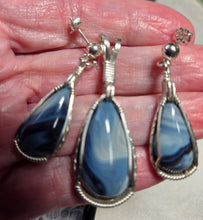 Load image into Gallery viewer, Custom Cut Polished &amp; Wire Wrapped California Iron Ore Furnace Set Necklace/Pendant Earrings Sterling Silver