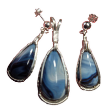 Load image into Gallery viewer, Custom Cut Polished &amp; Wire Wrapped California Iron Ore Furnace Set Necklace/Pendant Earrings Sterling Silver