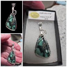 Load image into Gallery viewer, Custom Wire Wrapped Super Rare Variscite Snowville, NV Necklace/Pendant Sterling Silver