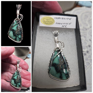 Custom Wire Wrapped Super Rare Variscite Snowville, NV Necklace/Pendant Sterling Silver