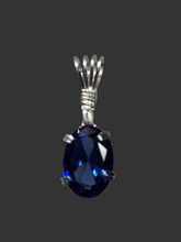 Load image into Gallery viewer, Custom Wire Wrapped Faceted Royal Blue Sapphire Necklace/Pendant Sterling Silver