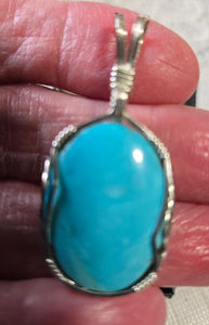 Custom Cut & Polished Turquoise Kingman AZ Necklace/Pendant Sterling Silver