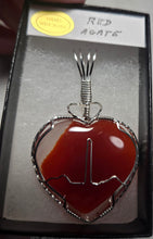 Load image into Gallery viewer, Custom Wire Wrapped Red Agate Heart with Heartbeat Necklace/Pendant Sterling Silver