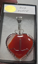 Load image into Gallery viewer, Custom Wire Wrapped Red Agate Heart with Heartbeat Necklace/Pendant Sterling Silver
