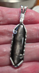 Custom Cut Polished & Wire Wrapped Hypersthene Necklace/Pendant Sterling Silver