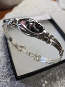 Custom Cut Polished & Wire Wrapped Rhodonite Albemarl Cty, VA Bracelet 7 1/2 Sterling Silver