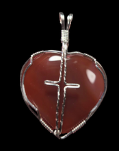 Load image into Gallery viewer, Custom Wire  Wrapped Red Agate Heart/Cross Necklace/Pendant Sterling Silver