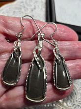 Load image into Gallery viewer, Custom Cut Polished &amp; Wire Wrapped Virginia Tech Gray Hokie Stone Set: Necklace/Pendant/Earrings Sterling Silver