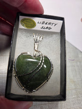 Load image into Gallery viewer, Custom Cut Polished &amp; Wire Wrapped Liberty Iron Ore Furnace Slag Heart Necklace/Pendant Sterling Silver