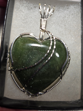 Load image into Gallery viewer, Custom Cut Polished &amp; Wire Wrapped Liberty Iron Ore Furnace Slag Heart Necklace/Pendant Sterling Silver