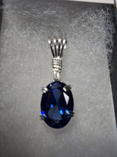 Load image into Gallery viewer, Custom Wire Wrapped Faceted Royal Blue Sapphire Necklace/Pendant Sterling Silver