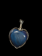 Load image into Gallery viewer, Custom Cut Polished &amp; Wire Wrapped Liberty Iron Ore Furnace Slag Heart Necklace/Pendant Sterling Silver