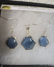 Load image into Gallery viewer, Custom Cut Polished &amp; Wire Wrapped Rebecca Iron Ore Slag Set: Necklace/Pendant Earrings Sterling Silver