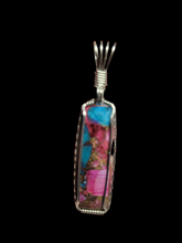 Load image into Gallery viewer, Custom Wire Wrapped Kingman Turquoise Purple Dahlia &amp; Bronze Necklace/Pendant Sterling Silver