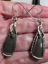 Load image into Gallery viewer, Custom Cut Polished &amp; Wire Wrapped Virginia Tech Gray Hokie Stone Set: Necklace/Pendant/Earrings Sterling Silver