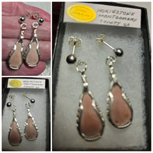 Load image into Gallery viewer, Custom Cut Unpolished Polished Wire Wrapped Virginia Tech Pink Hokie Stone Earrings Sterling Silver