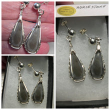 Load image into Gallery viewer, Custom Wire Wrapper Unpolished Hokie Stone Virginia Tech Gray Quarry: Earrings Sterling Silver