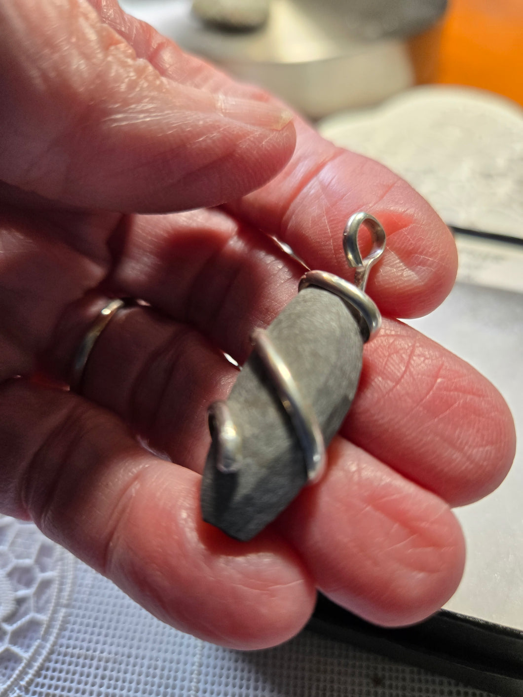 New Style Virginia Tech Hokie Stone Unpolished Gray Quarry Necklace/Pendant  Sterling Silver