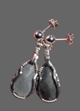 Load image into Gallery viewer, Custom Wire Wrapper Unpolished Hokie Stone Virginia Tech Gray Quarry: Earrings Sterling Silver