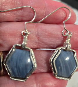Custom Cut Polished & Wire Wrapped Rebecca Iron Ore Slag Set: Necklace/Pendant Earrings Sterling Silver