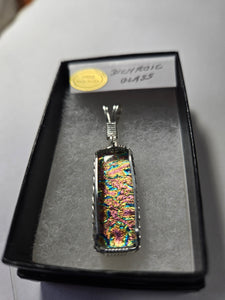 Custom Wire Wrapped Dichroic Glass Necklace/Pendant Sterling Silver