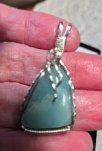 Load image into Gallery viewer, Custom Cut Polished &amp; Wire Wrapped Larimar Necklace/Pendant Sterling Silver