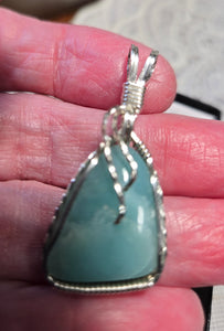 Custom Cut Polished & Wire Wrapped Larimar Necklace/Pendant Sterling Silver
