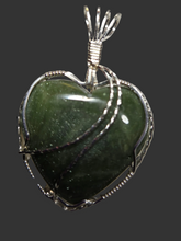 Load image into Gallery viewer, Custom Cut Polished &amp; Wire Wrapped Liberty Iron Ore Furnace Slag Heart Necklace/Pendant Sterling Silver