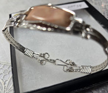 Load image into Gallery viewer, Custom Cut Polished &amp; Wire Wrapped Virginia Tech Hokie Stone Pink Quarry Bracelet Size 7 1/4 Sterling Silver