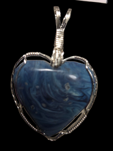 Load image into Gallery viewer, Custom Cut Polished &amp; Wire Wrapped Liberty Iron Ore Furnace Slag Heart Necklace/Pendant Sterling Silver