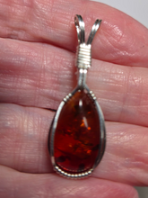 Load image into Gallery viewer, Custom Wire Wrapped  Baltic Amber Set: Necklace/Pendant &amp; Earrings in Sterling Silver Wire