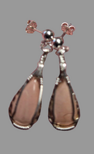 Load image into Gallery viewer, Custom Cut Polished Wire Wrapped Virginia Tech Pink Hokie Stone Earrings Sterling Silver