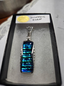 Custom Wire Wrapped Dichroic Glass Necklace/Pendant Sterling Silver