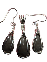Load image into Gallery viewer, Custom Wire Wrapper Polished Hokie Stone Virginia Tech Gray Quarry Set: Earrings, Necklace/Pendant Sterling Silver