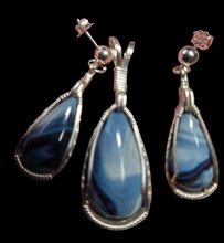 Load image into Gallery viewer, Custom Cut Polished &amp; Wire Wrapped California Iron Ore Furnace Set Necklace/Pendant Earrings Sterling Silver