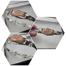 Load image into Gallery viewer, Custom Cut Polished &amp; Wire Wrapped Virginia Tech Hokie Stone Pink Quarry Bracelet Size 7 1/4 Sterling Silver