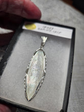 Load image into Gallery viewer, Custom Wire Wrapped 1800's Gaming Chip Hand Carved Mother of Pearl Necklace/Pendant Sterling  Silver