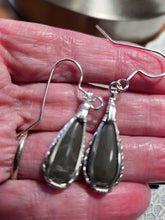 Load image into Gallery viewer, Custom Wire Wrapper Polished Hokie Stone Virginia Tech Gray Quarry: Earrings Sterling Silver